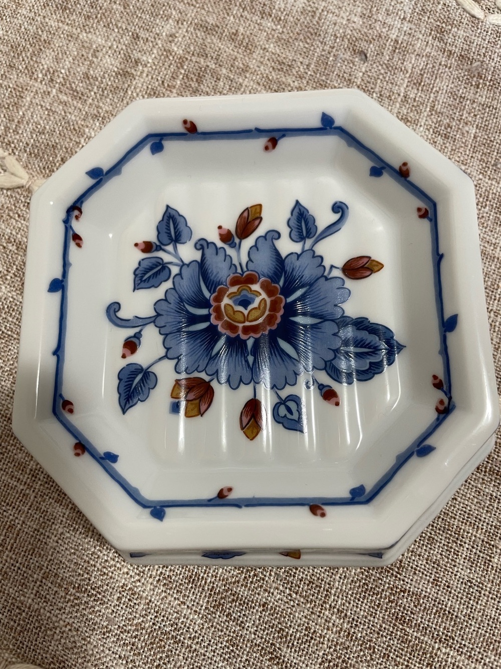 Estee Lauder White Octagonal Porcelain Dish with Blue Marking